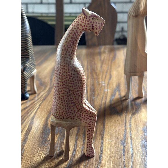 Kenya Wood Hand Carved 3 Party Animals Sitting Made Kenya Zebra, Lion, Cheetah‎ - Picture 6 of 10
